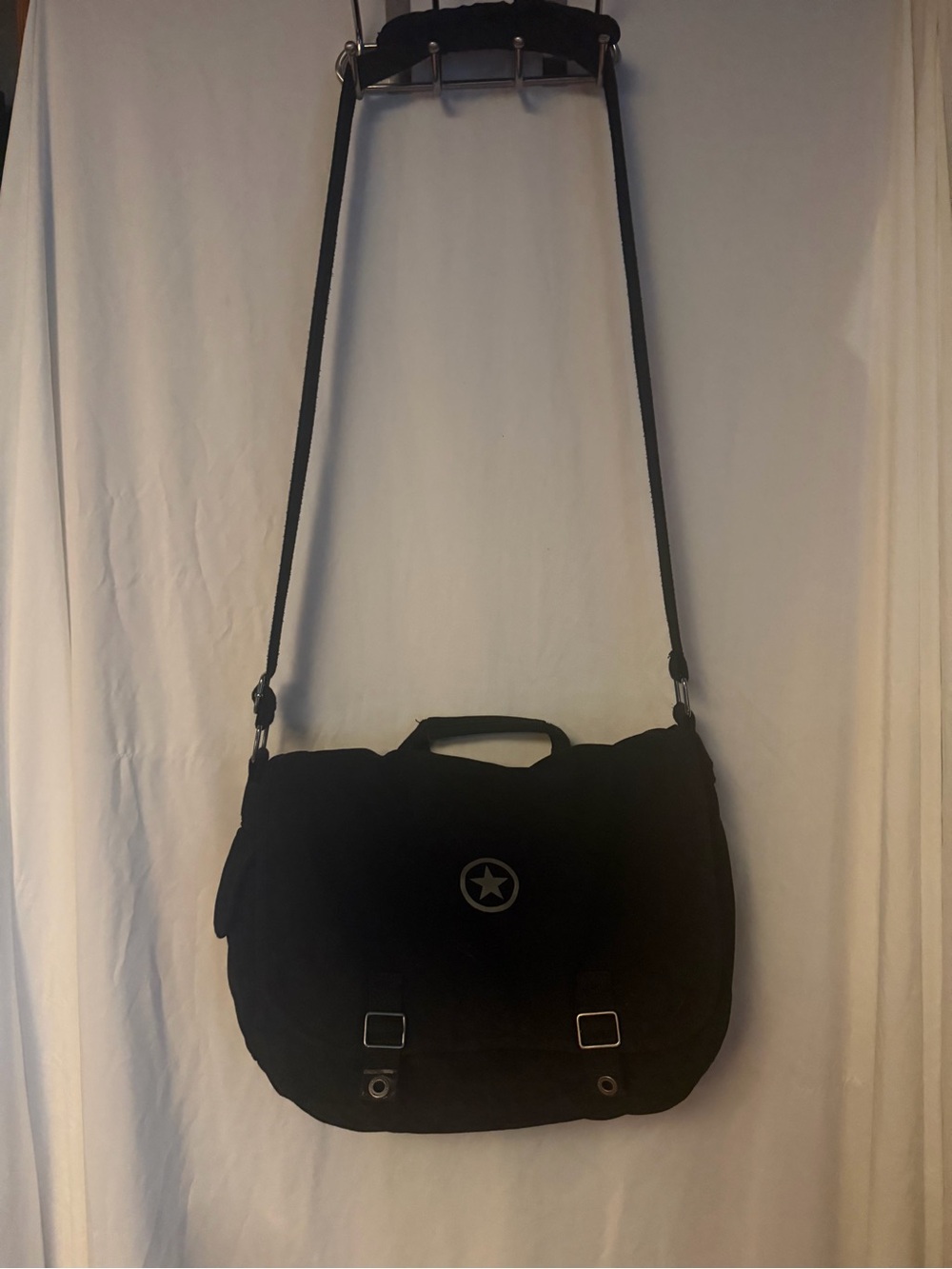 Black Converse Canvas Messenger Bag with Star Emblem